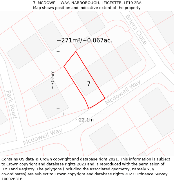 7, MCDOWELL WAY, NARBOROUGH, LEICESTER, LE19 2RA: Plot and title map