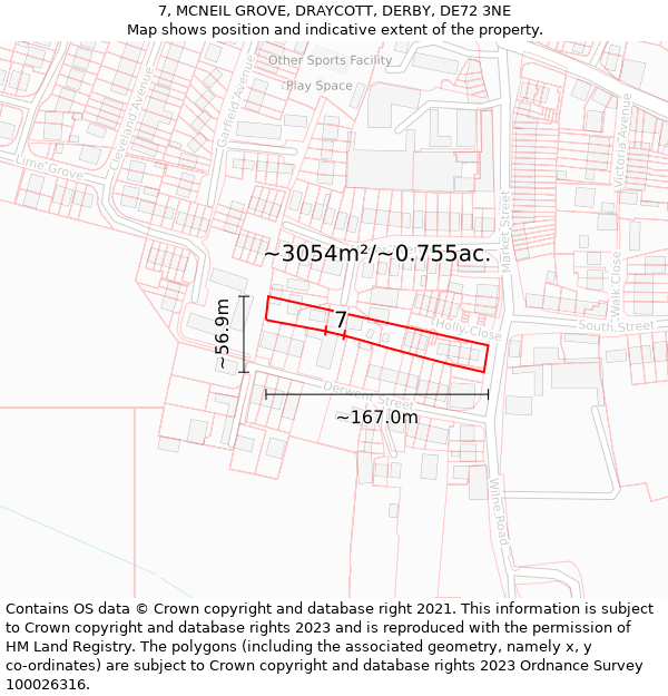 7, MCNEIL GROVE, DRAYCOTT, DERBY, DE72 3NE: Plot and title map