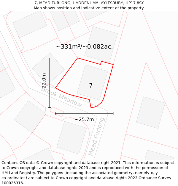 7, MEAD FURLONG, HADDENHAM, AYLESBURY, HP17 8SY: Plot and title map