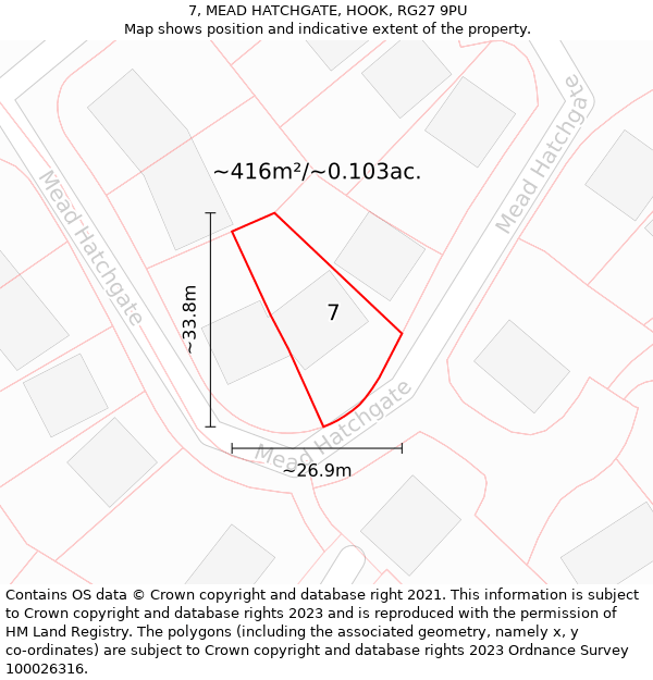 7, MEAD HATCHGATE, HOOK, RG27 9PU: Plot and title map