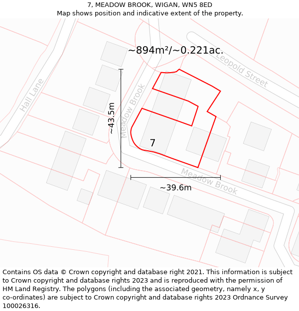 7, MEADOW BROOK, WIGAN, WN5 8ED: Plot and title map