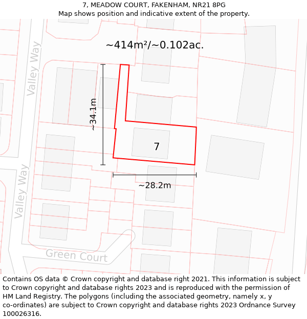 7, MEADOW COURT, FAKENHAM, NR21 8PG: Plot and title map