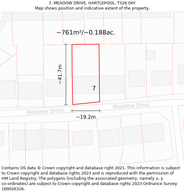 7, MEADOW DRIVE, HARTLEPOOL, TS26 0AY: Plot and title map