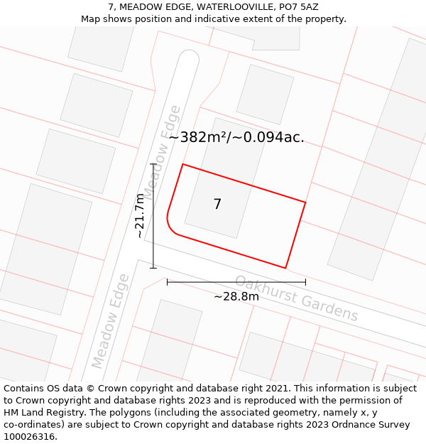 7, MEADOW EDGE, WATERLOOVILLE, PO7 5AZ: Plot and title map