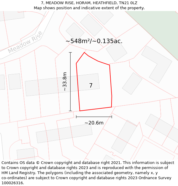 7, MEADOW RISE, HORAM, HEATHFIELD, TN21 0LZ: Plot and title map