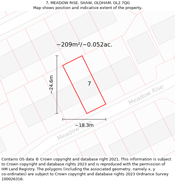 7, MEADOW RISE, SHAW, OLDHAM, OL2 7QG: Plot and title map