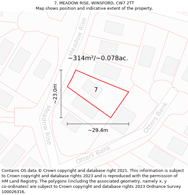 7, MEADOW RISE, WINSFORD, CW7 2TT: Plot and title map