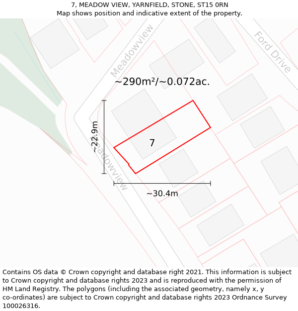 7, MEADOW VIEW, YARNFIELD, STONE, ST15 0RN: Plot and title map