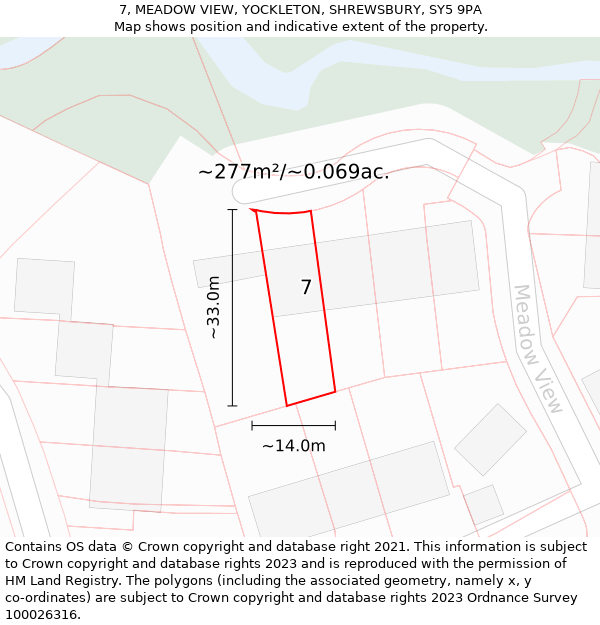 7, MEADOW VIEW, YOCKLETON, SHREWSBURY, SY5 9PA: Plot and title map