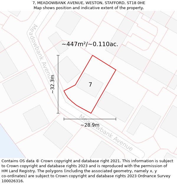 7, MEADOWBANK AVENUE, WESTON, STAFFORD, ST18 0HE: Plot and title map