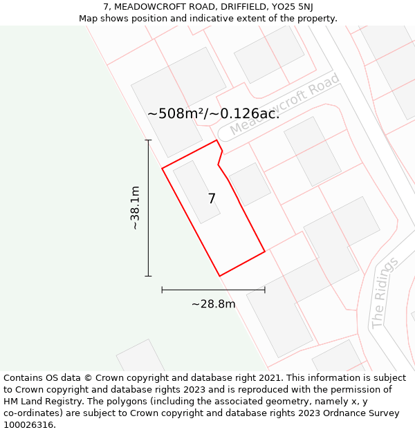 7, MEADOWCROFT ROAD, DRIFFIELD, YO25 5NJ: Plot and title map