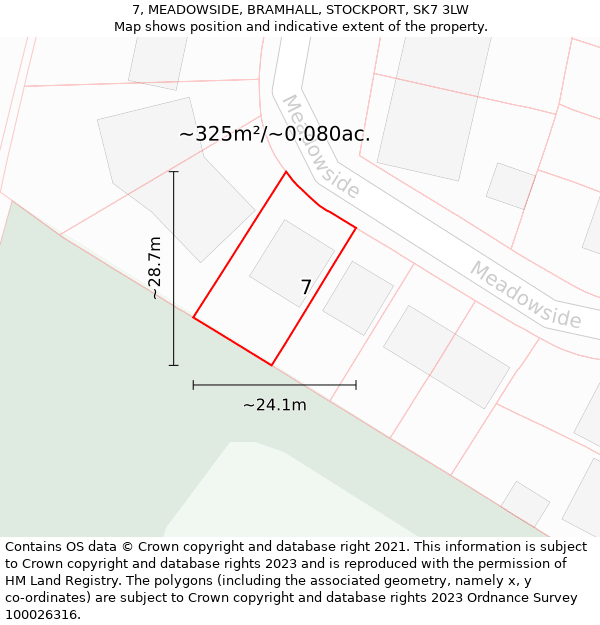 7, MEADOWSIDE, BRAMHALL, STOCKPORT, SK7 3LW: Plot and title map