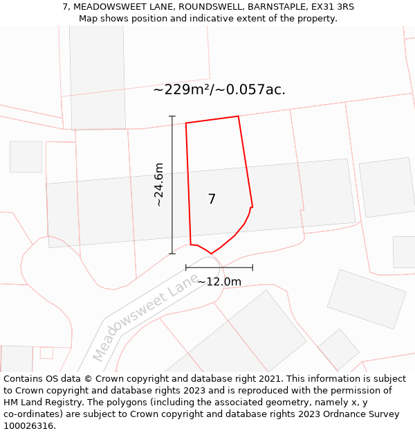 7, MEADOWSWEET LANE, ROUNDSWELL, BARNSTAPLE, EX31 3RS: Plot and title map