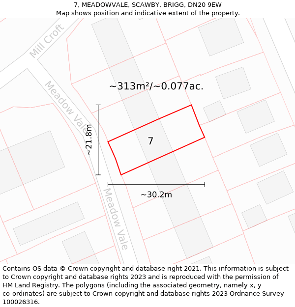 7, MEADOWVALE, SCAWBY, BRIGG, DN20 9EW: Plot and title map