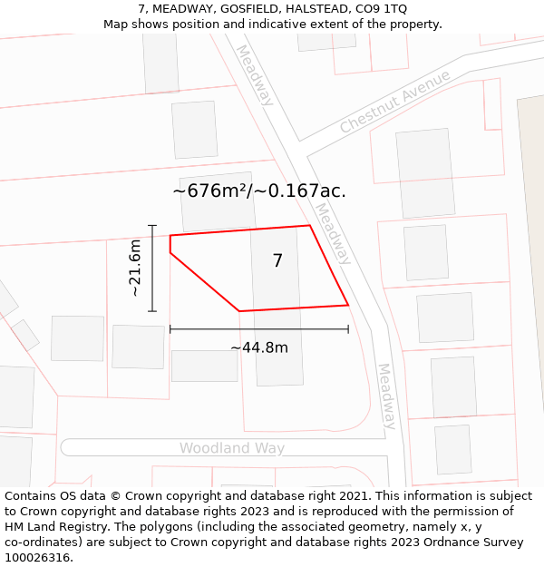 7, MEADWAY, GOSFIELD, HALSTEAD, CO9 1TQ: Plot and title map