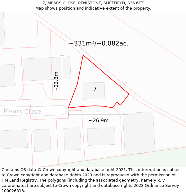 7, MEARS CLOSE, PENISTONE, SHEFFIELD, S36 6EZ: Plot and title map