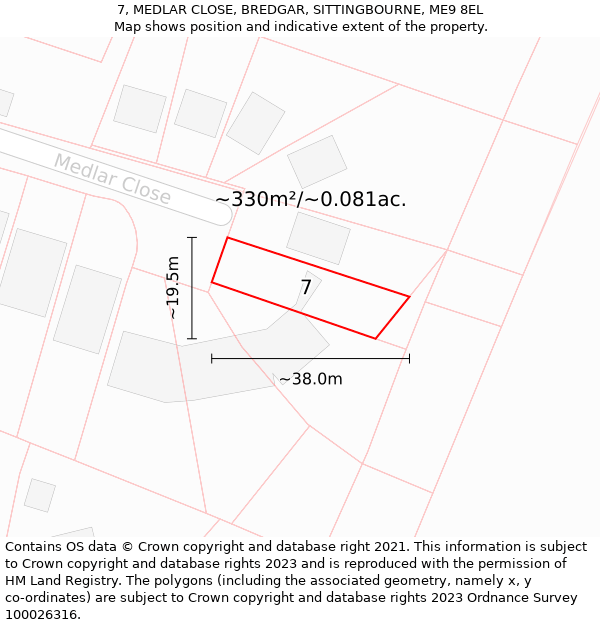 7, MEDLAR CLOSE, BREDGAR, SITTINGBOURNE, ME9 8EL: Plot and title map