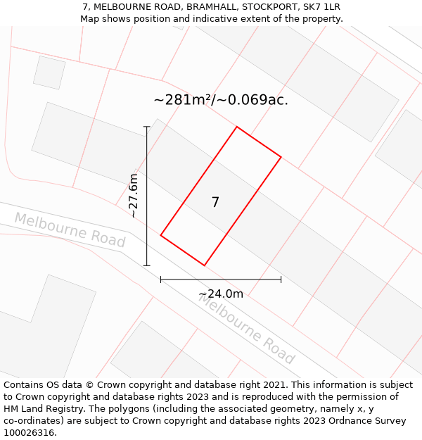 7, MELBOURNE ROAD, BRAMHALL, STOCKPORT, SK7 1LR: Plot and title map