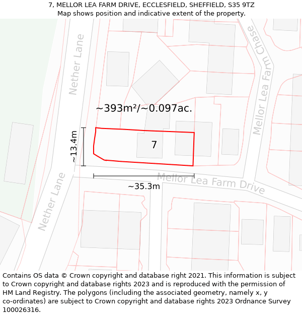 7, MELLOR LEA FARM DRIVE, ECCLESFIELD, SHEFFIELD, S35 9TZ: Plot and title map