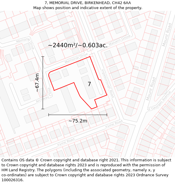 7, MEMORIAL DRIVE, BIRKENHEAD, CH42 6AA: Plot and title map