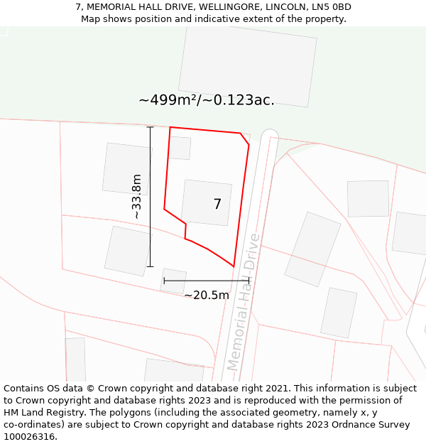 7, MEMORIAL HALL DRIVE, WELLINGORE, LINCOLN, LN5 0BD: Plot and title map