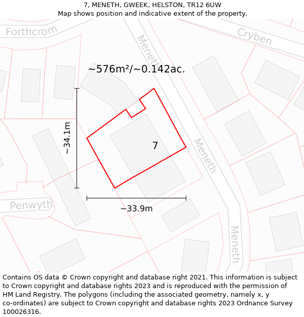 7, MENETH, GWEEK, HELSTON, TR12 6UW: Plot and title map