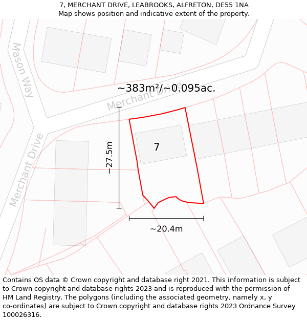 7, MERCHANT DRIVE, LEABROOKS, ALFRETON, DE55 1NA: Plot and title map