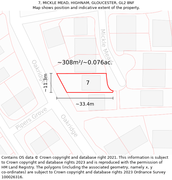 7, MICKLE MEAD, HIGHNAM, GLOUCESTER, GL2 8NF: Plot and title map