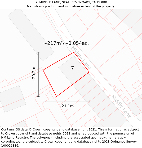 7, MIDDLE LANE, SEAL, SEVENOAKS, TN15 0BB: Plot and title map