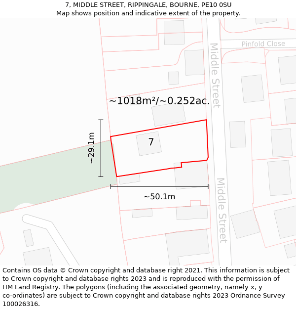 7, MIDDLE STREET, RIPPINGALE, BOURNE, PE10 0SU: Plot and title map