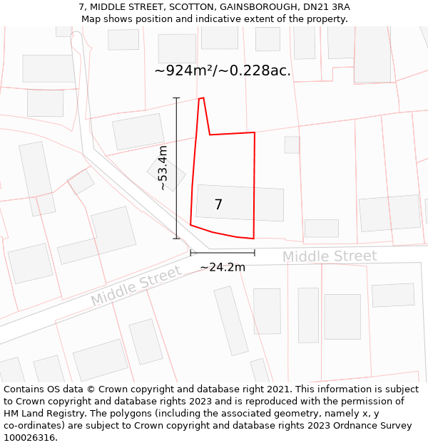 7, MIDDLE STREET, SCOTTON, GAINSBOROUGH, DN21 3RA: Plot and title map