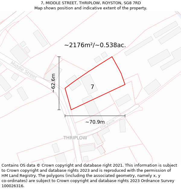 7, MIDDLE STREET, THRIPLOW, ROYSTON, SG8 7RD: Plot and title map