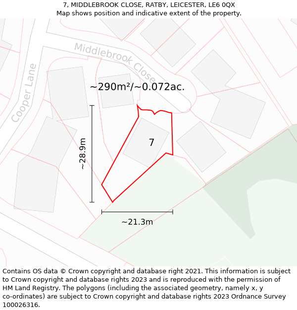 7, MIDDLEBROOK CLOSE, RATBY, LEICESTER, LE6 0QX: Plot and title map