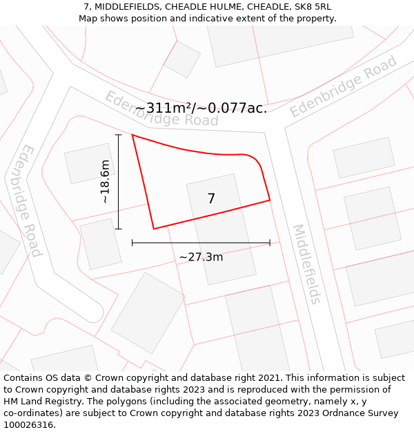 7, MIDDLEFIELDS, CHEADLE HULME, CHEADLE, SK8 5RL: Plot and title map