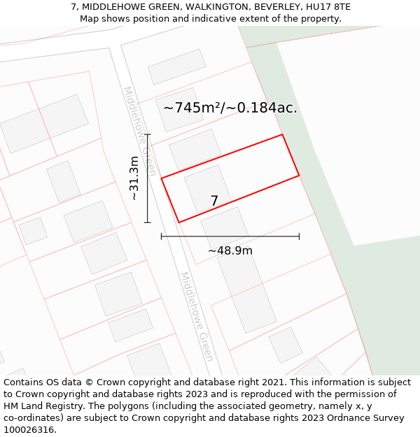 7, MIDDLEHOWE GREEN, WALKINGTON, BEVERLEY, HU17 8TE: Plot and title map