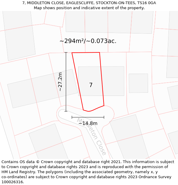 7, MIDDLETON CLOSE, EAGLESCLIFFE, STOCKTON-ON-TEES, TS16 0GA: Plot and title map