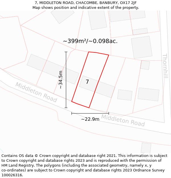 7, MIDDLETON ROAD, CHACOMBE, BANBURY, OX17 2JF: Plot and title map