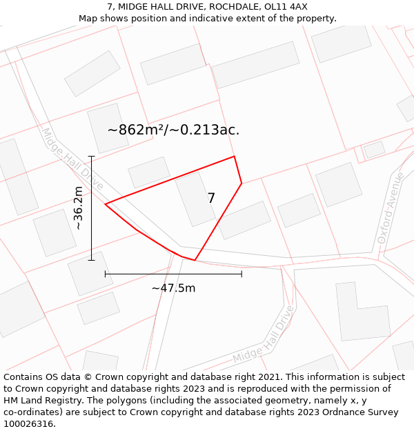 7, MIDGE HALL DRIVE, ROCHDALE, OL11 4AX: Plot and title map