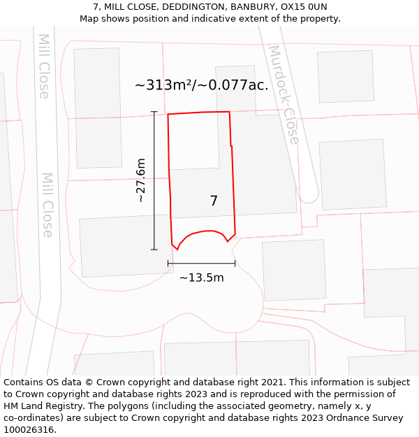 7, MILL CLOSE, DEDDINGTON, BANBURY, OX15 0UN: Plot and title map