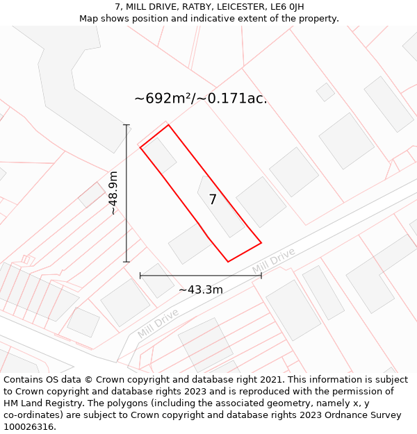 7, MILL DRIVE, RATBY, LEICESTER, LE6 0JH: Plot and title map