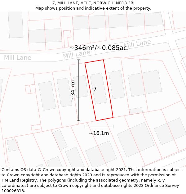 7, MILL LANE, ACLE, NORWICH, NR13 3BJ: Plot and title map