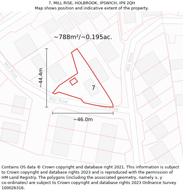 7, MILL RISE, HOLBROOK, IPSWICH, IP9 2QH: Plot and title map