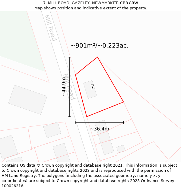 7, MILL ROAD, GAZELEY, NEWMARKET, CB8 8RW: Plot and title map