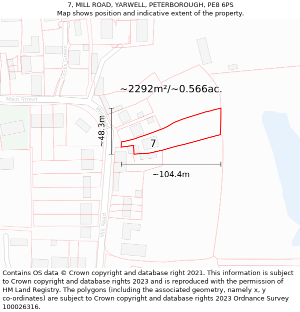 7, MILL ROAD, YARWELL, PETERBOROUGH, PE8 6PS: Plot and title map