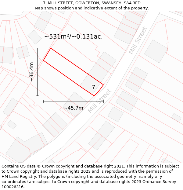 7, MILL STREET, GOWERTON, SWANSEA, SA4 3ED: Plot and title map