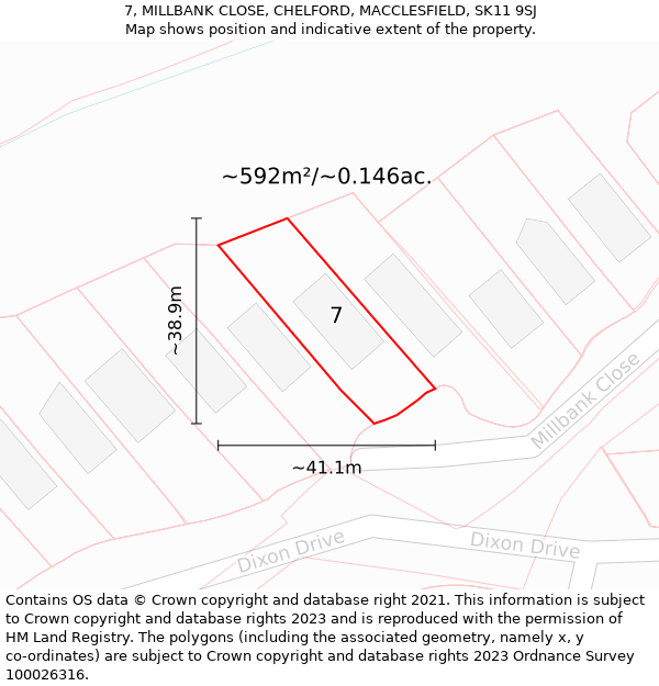 7, MILLBANK CLOSE, CHELFORD, MACCLESFIELD, SK11 9SJ: Plot and title map