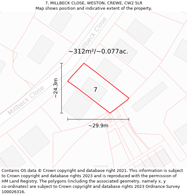 7, MILLBECK CLOSE, WESTON, CREWE, CW2 5LR: Plot and title map