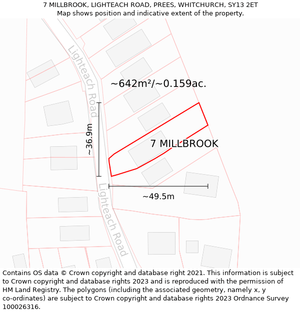 7 MILLBROOK, LIGHTEACH ROAD, PREES, WHITCHURCH, SY13 2ET: Plot and title map