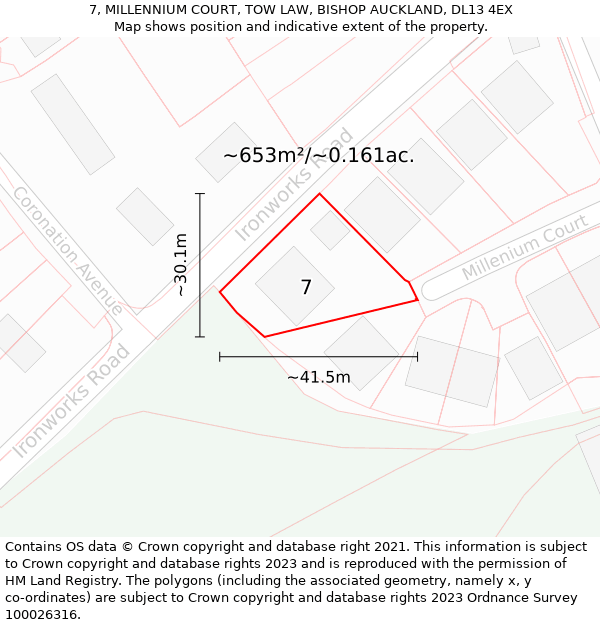 7, MILLENNIUM COURT, TOW LAW, BISHOP AUCKLAND, DL13 4EX: Plot and title map