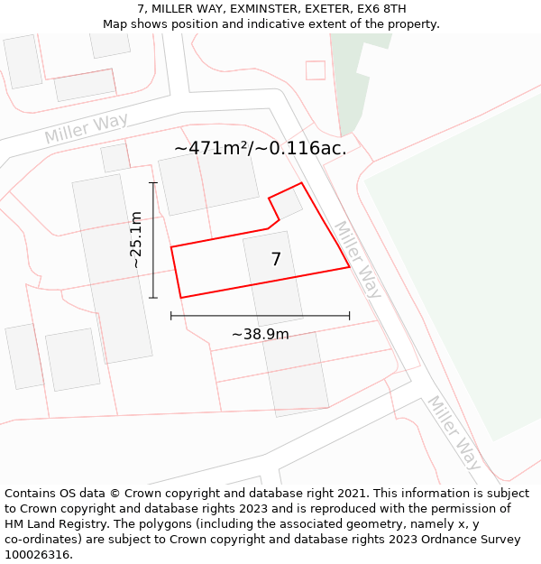 7, MILLER WAY, EXMINSTER, EXETER, EX6 8TH: Plot and title map